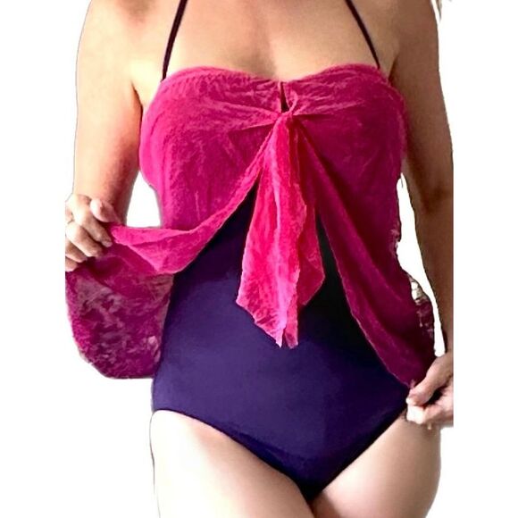 NWT Lauren Ralph Lauren Pink Ombre Palm Flyaway One-Piece Swimsuit Pink ombre/ p - Picture 3 of 8